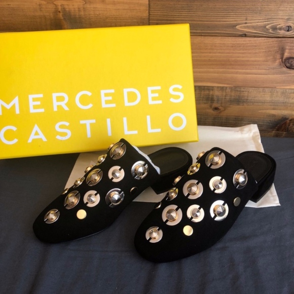New $595 Mercedes Castillo Lucinda Mules Slides Mixed Metal Gold Silver 5.5 — image 2 of 8